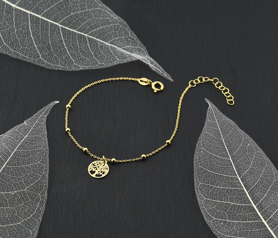 Złota bransoletka 925 drzewko szczęścia z kuleczkami - 17 - 20 cm