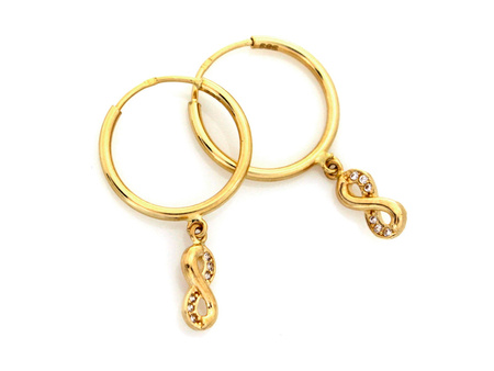 Kolczyki złote kółka z wiszącą nieskończonością