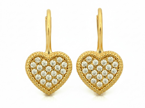 Kolczyki złote angielskie z sercem z cyrkoniami