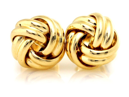 Kolczyki złote przy uchu okrągłe przeplatane
