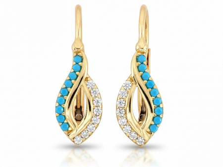 Kolczyki złote angielskie zapięcie z niebieskimi cyrkoniami