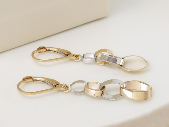 Kolczyki złote wiszące dwukolorowe obręcze