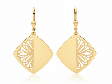 Złote kolczyki wiszące kwadraty z ażurem