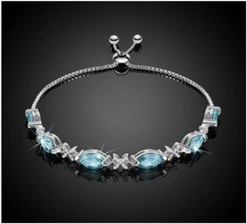 Bransoletka srebrna 925 z 6 naturalnymi topazami i diamentowymi cyrkoniami