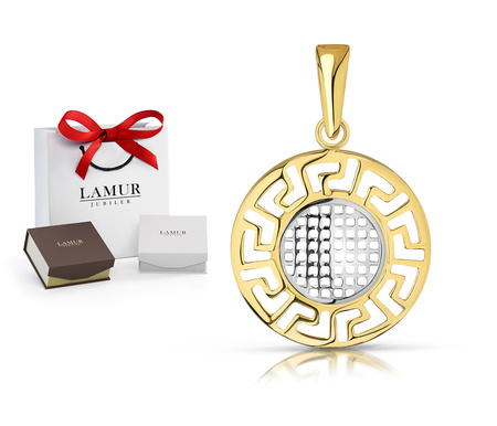 Złota zawieszka 585 - grecka z żółtym i białym złotem