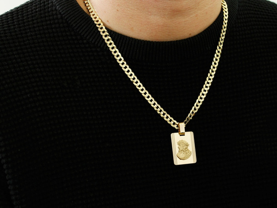 Duży prostokątny złoty medalik Jezus w cierniowej koronie