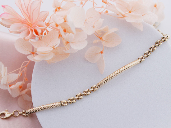 Złota bransoletka sztywne wstawki elementowa