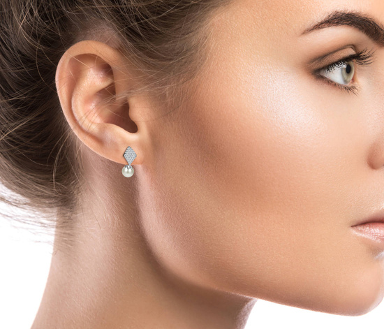 Srebrne kolczyki 925 z perłami i diamentowymi cyrkoniami