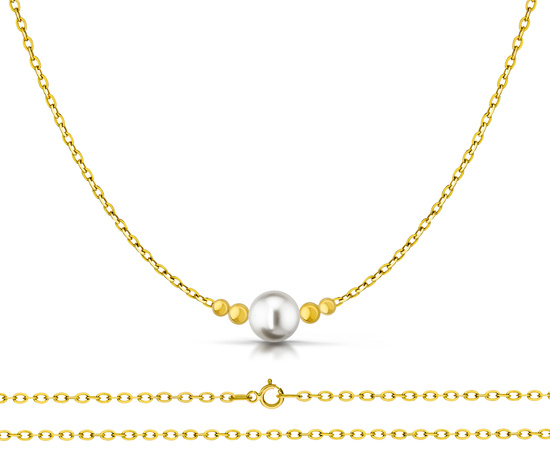 Złoty naszyjnik 585 z perłą i kuleczkami