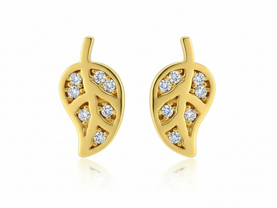 Złote kolczyki liście na sztyfcie z cyrkoniami