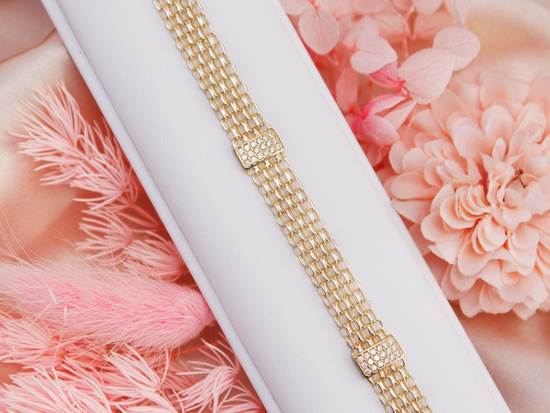 Bransoletka złota szeroka z łączonych łańcuszków