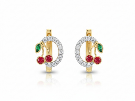 Kolczyki złote dla dziewczynki z wisienkami