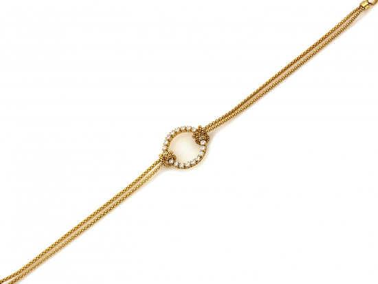 Złota bransoletka podwójny łańcuszek obręcz z cyrkoniami