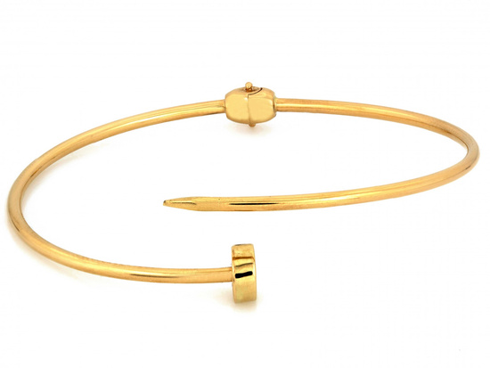 Złota sztywna bransoletka modny gwóźdź