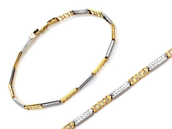 Bransoletka ze sztywnych elementów dwa kolory złota