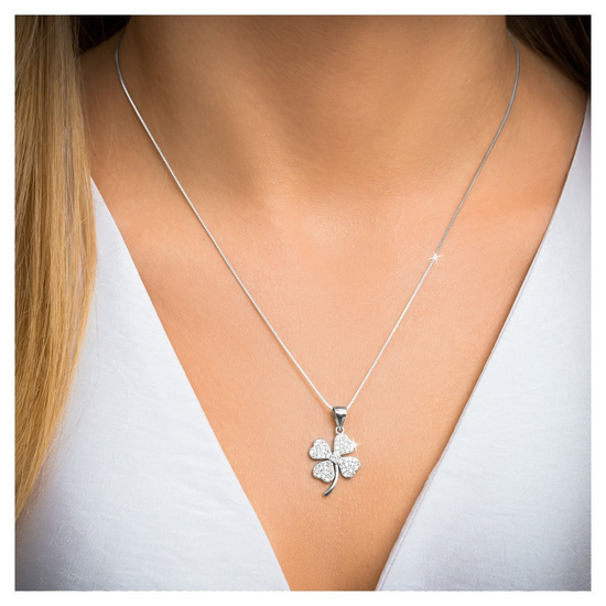 Zawieszka srebrna 925 z diamentowymi cyrkoniami - koniczynka, serce