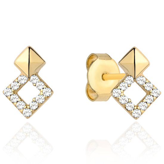 Złote kolczyki 585 z cyrkoniami - romby