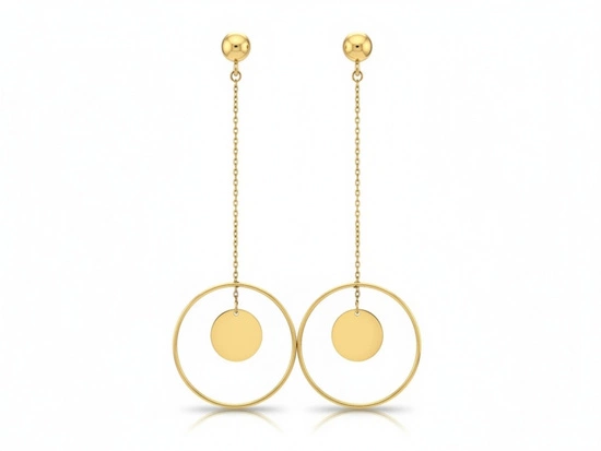 Złote kolczyki długie łańcuszki z kółkami