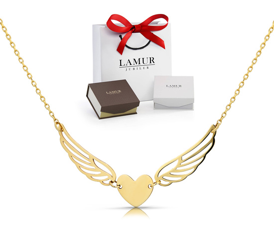 Złoty naszyjnik 585 - serce ze skrzydłami, uskrzydlone serce