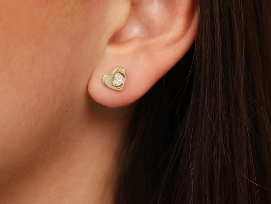 Kolczyki złote sztyfty serca z cyrkoniami