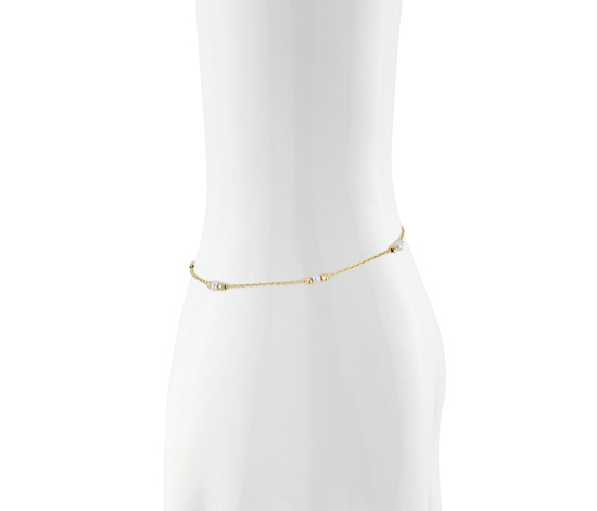 Złota bransoletka 585 z perłami i diamentowanymi kuleczki - 17 - 19 cm