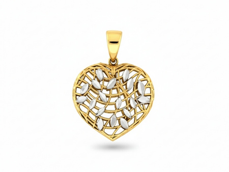Zawieszka złota dwukolorowe serce ażurowe