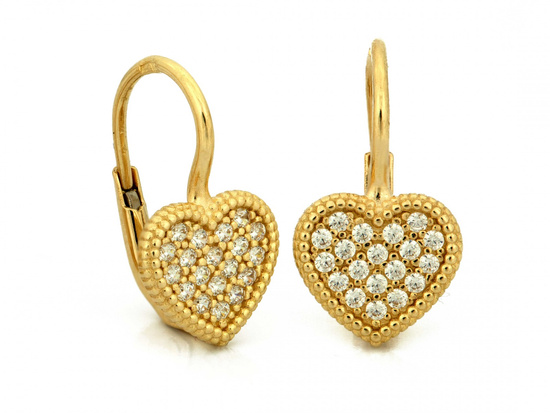 Kolczyki złote angielskie z sercem z cyrkoniami