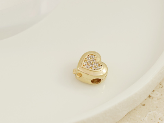 Zawieszka złoty charms serce z cyrkoniami beads do bransoletki