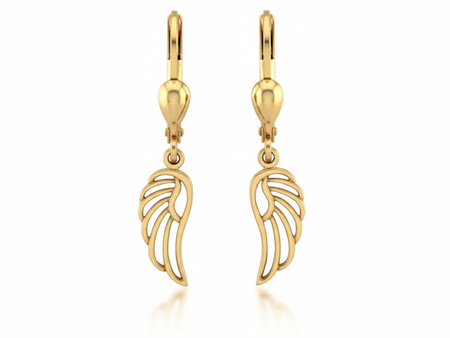 Kolczyki złote angielskie z wiszącymi skrzydłami