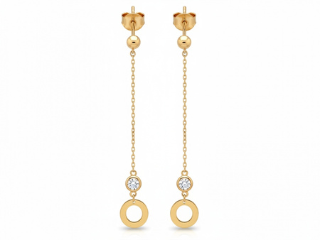 Długie wiszące złote kolczyki z cyrkonią z ringiem