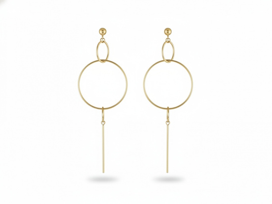 Złote kolczyki długie duże modne na sztyfcie