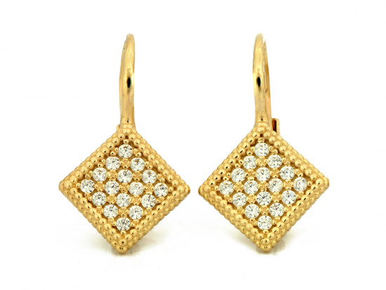 Kolczyki złote kwadraty z cyrkoniami angielskie zapięcie