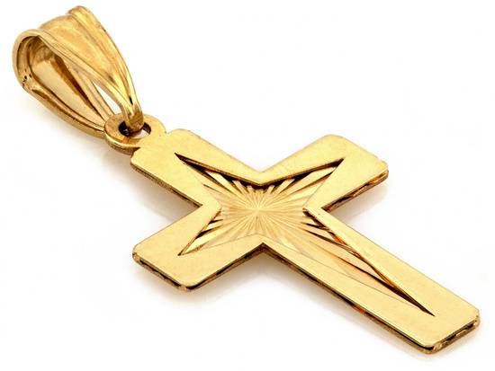 Złota zawieszka krzyżyk na łańcuszek frezowany