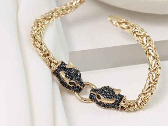 Bransoletka złota pantery z czarnymi cyrkoniami