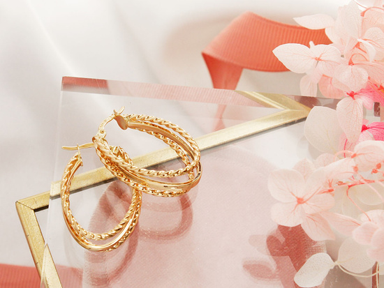 Kolczyki złote owalne koła potrójne błyszczące