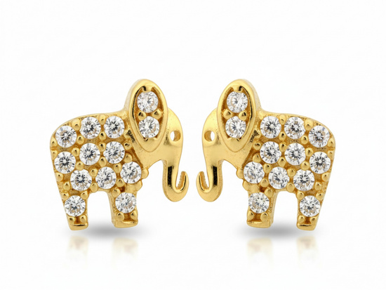 Kolczyki złote słonik z cyrkoniami na sztyfcie