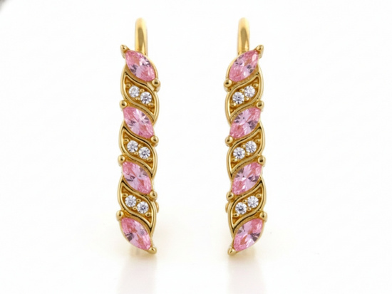 Kolczyki złote z białymi i różowymi cyrkoniami