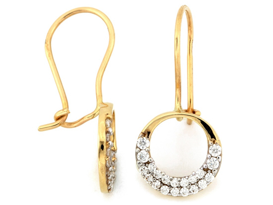 Złote kolczyki na biglu z cyrkoniami