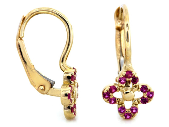 Kolczyki złote angielskie z czerwonymi cyrkoniami