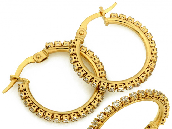 Kolczyki złote koła wysadzane cyrkoniami 20mm