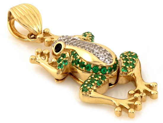 Zawieszka złota żaba bogato wysadzana cyrkoniami