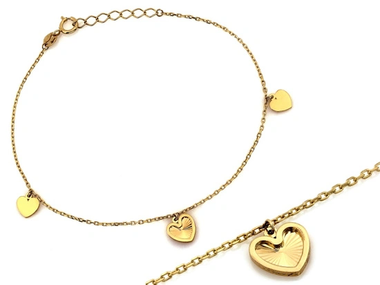 Bransoletka złota łańcuszek z trzema sercami