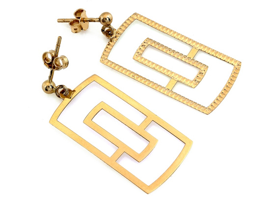 Kolczyki złote modne wiszące prostokąty na sztyfcie