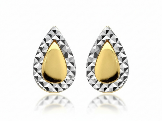 Kolczyki złote sztyft łezki z białym złotem diamentowane