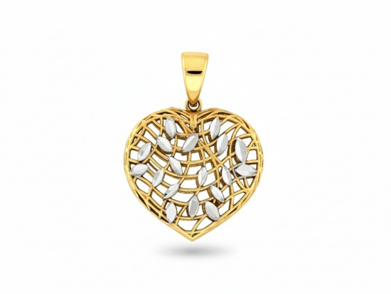 Zawieszka złota dwukolorowe serce ażurowe