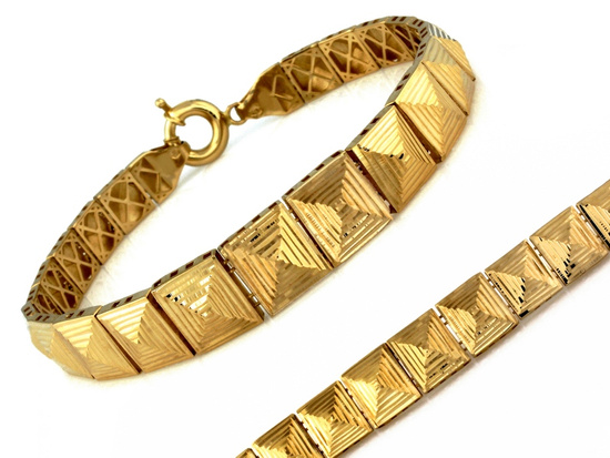 Bransoleta złota z kwadratowych elementów różnej wielkości