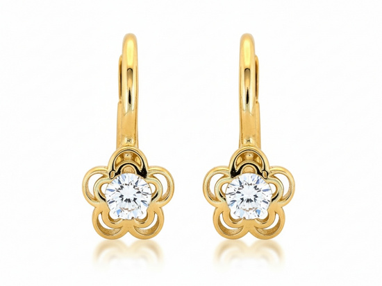 Kolczyki złote angielskie delikatne z kwiatkiem dla dziewczynki