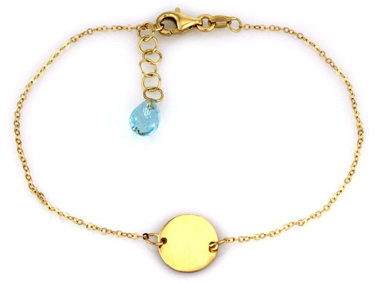 Złota bransoletka celebrytka kółko z niebieską cyrkonią