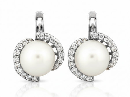 Unikatowe kolczyki z białego złota z perłą i cyrkoniami