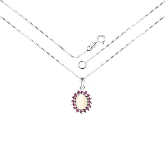 Naszyjnik srebrny 925 z opalem i 16 rodolitami